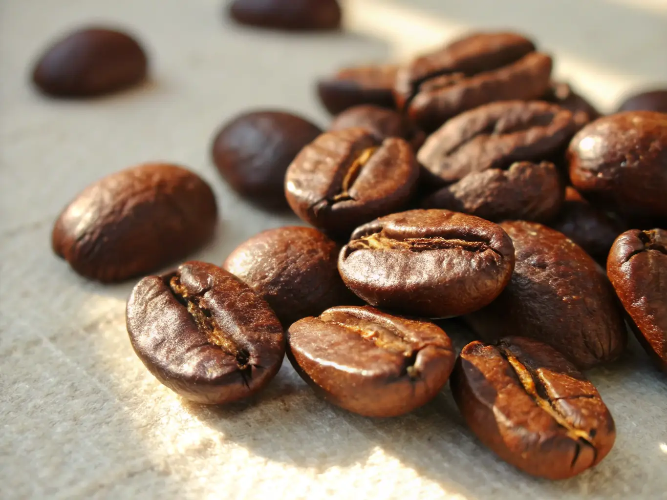 A close-up of freshly roasted coffee beans spilling from a burlap sack, with a steaming cup of coffee in the background, warm tones, high detail, used to illustrate the freshness and quality of Legendary Coffees estate selections.